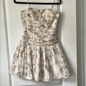 Abercrombie & Fitch Cream Strapless Dress with Black Print
